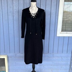 Calvin Klein Elegant Black Lace-Up Dress S/M